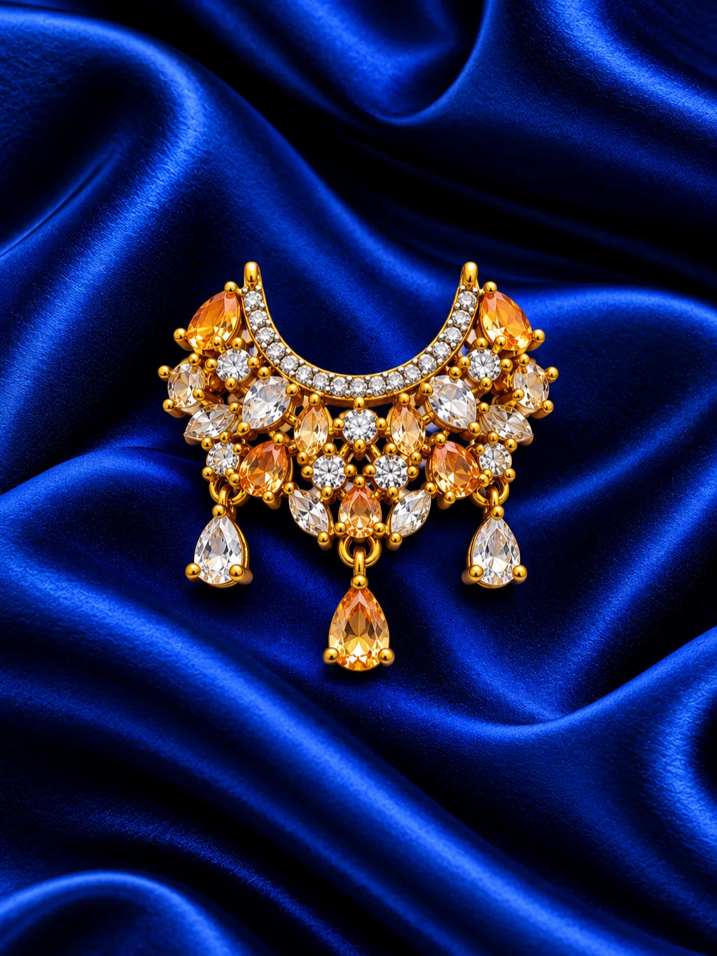 Indraneel Madhuri AD Necklace for Deity with deep blue jewel-inspired accents and sparkling American Diamond detailing