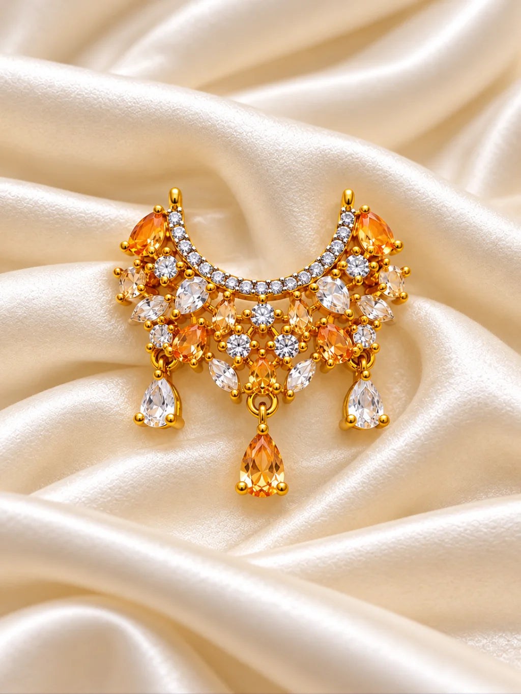 Indraneel Madhuri AD Necklace for Deity with deep blue jewel-inspired accents and sparkling American Diamond detailing