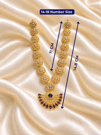 Indraneel Pushpavali AD Necklace for Deity with sapphire-blue inspired floral ornamentation and sparkling American Diamond detailing for Laddu Gopal and Radha Rani shringar
