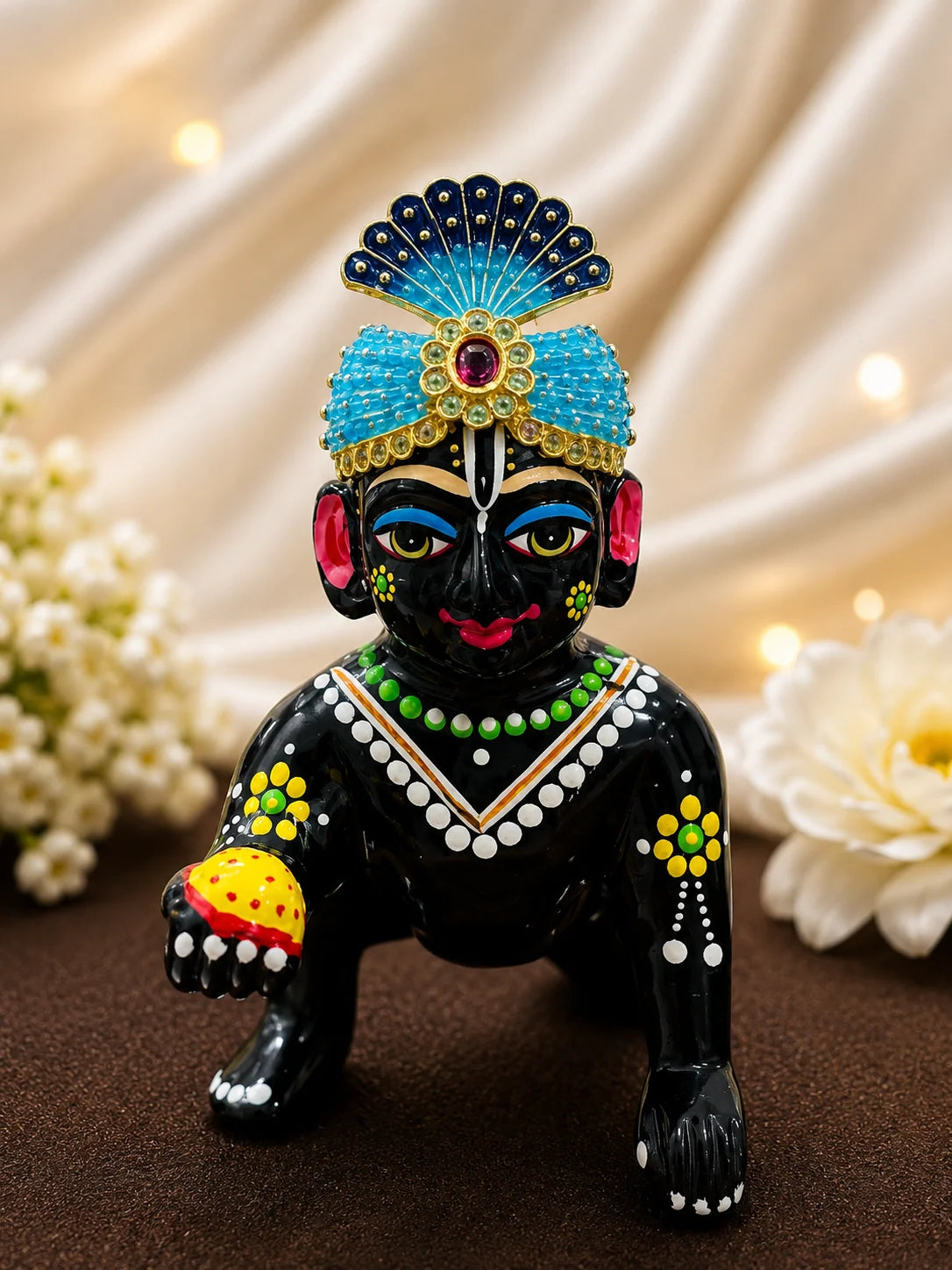 Jadau AD Mukut for Laddu Gopal with sparkling American diamond design