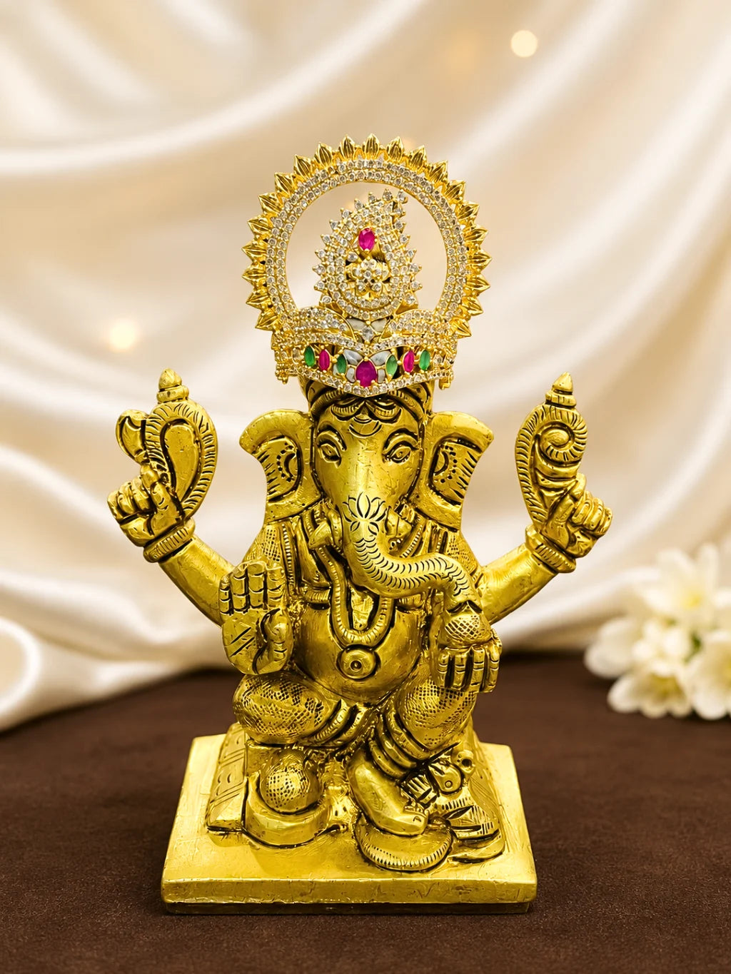 Kanak Chandrika AD Mukut with sparkling stones for deity shringar