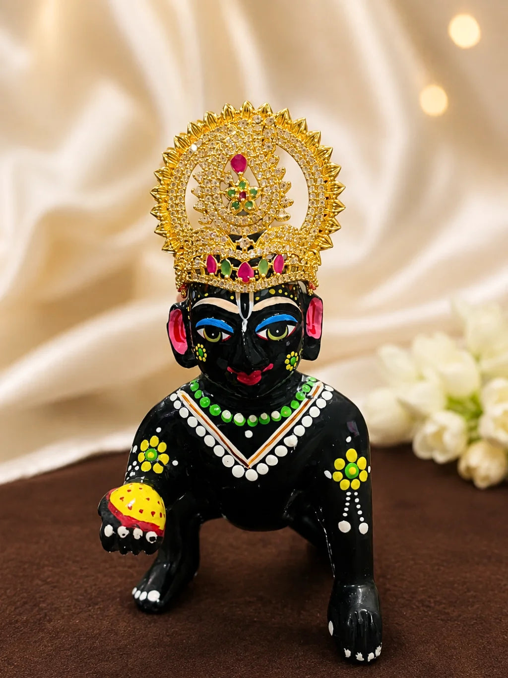 Kanak Chandrika AD Mukut with sparkling stones for deity shringar
