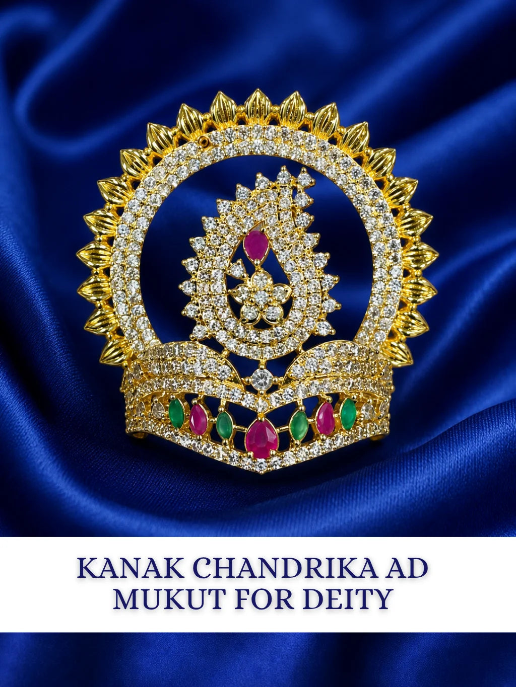 Kanak Chandrika AD Mukut with sparkling stones for deity shringar