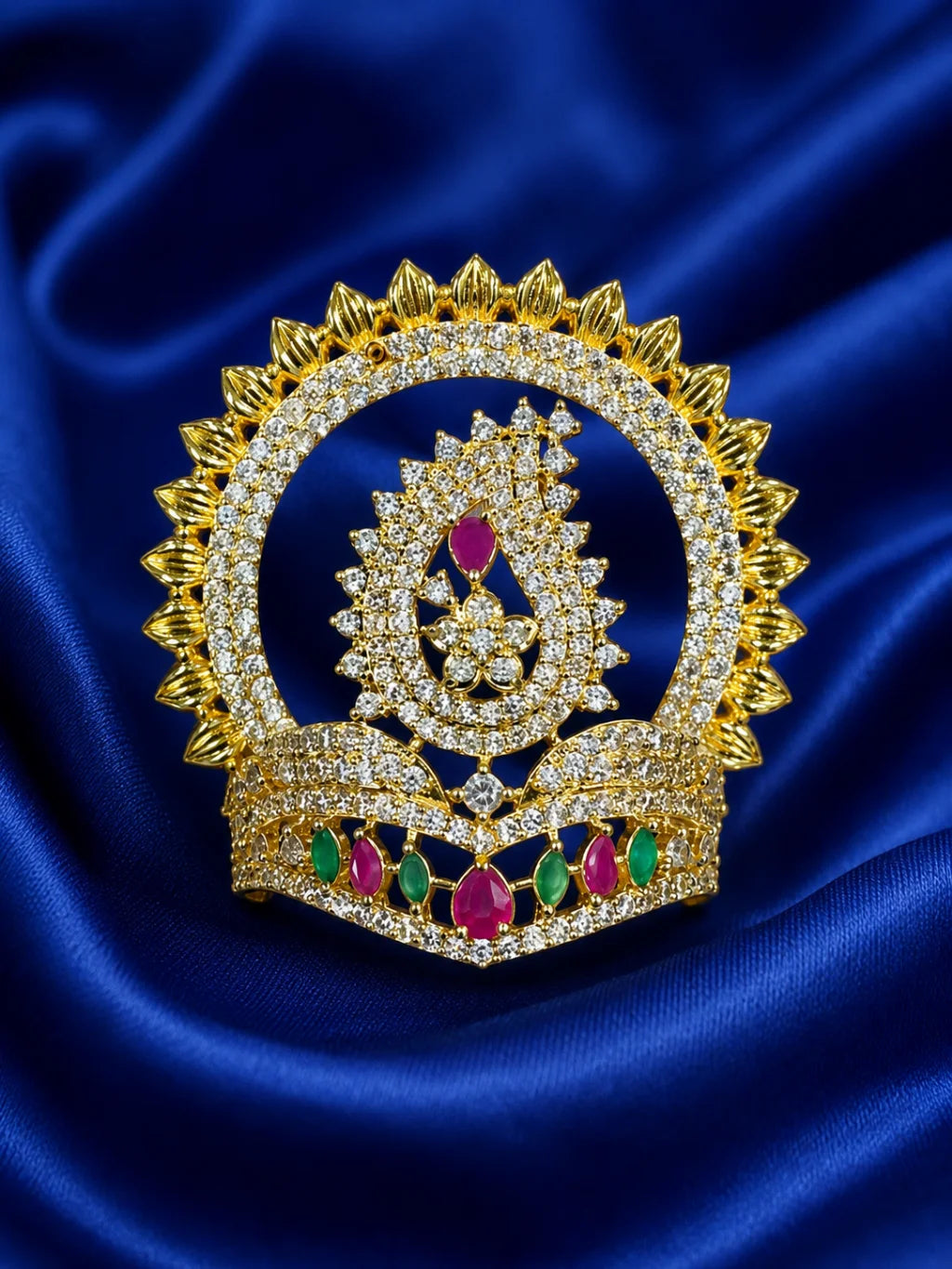 Kanak Chandrika AD Mukut with sparkling stones for deity shringar