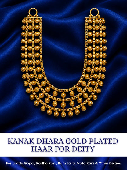 Kanak Dhara Gold Plated Haar for Deity featuring graceful traditional detailing and a rich golden finish. Ideal for Laddu Gopal and festive divine shringar.
