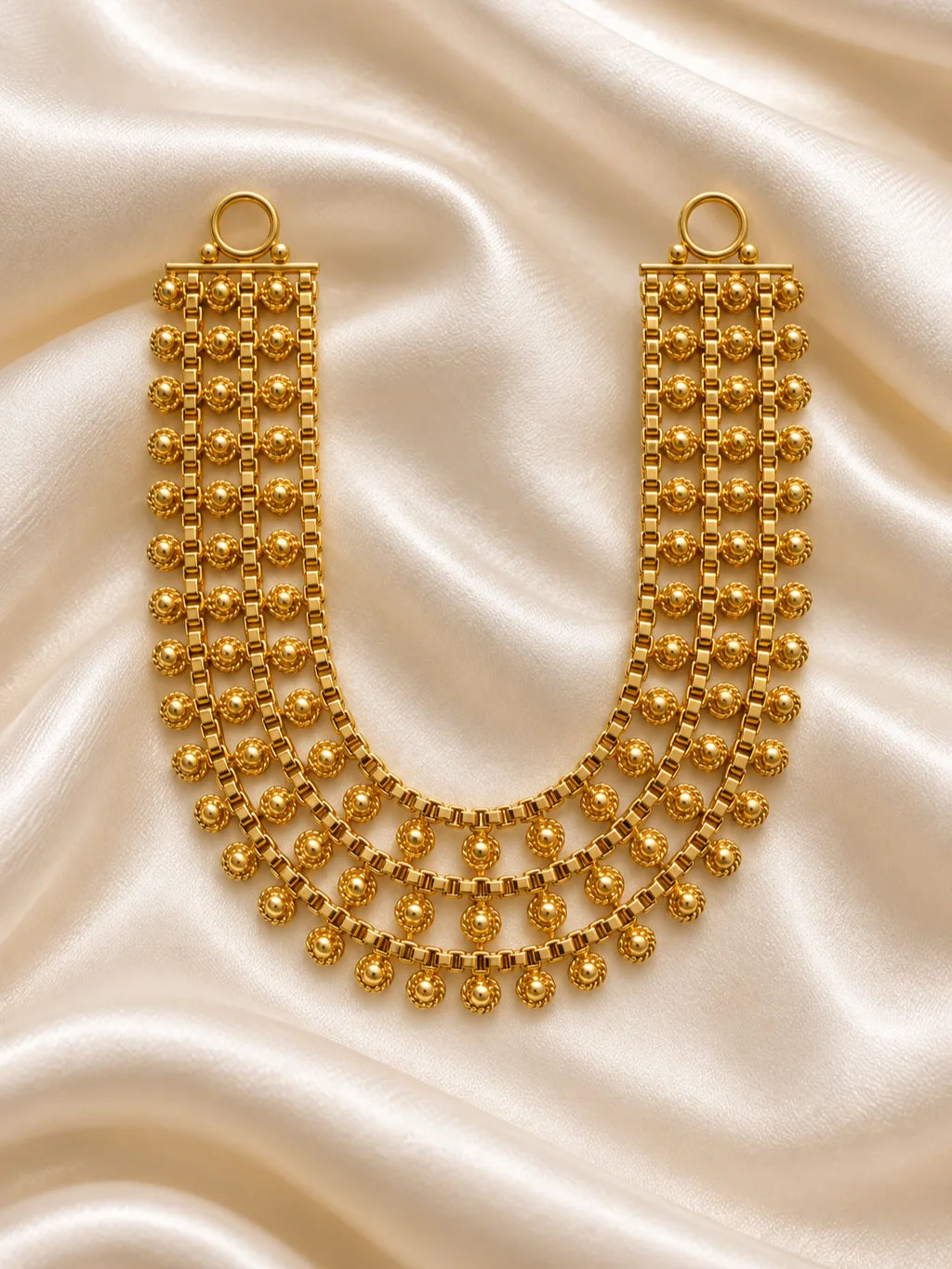 Kanak Dhara Gold Plated Haar for Deity featuring graceful traditional detailing and a rich golden finish. Ideal for Laddu Gopal and festive divine shringar.
