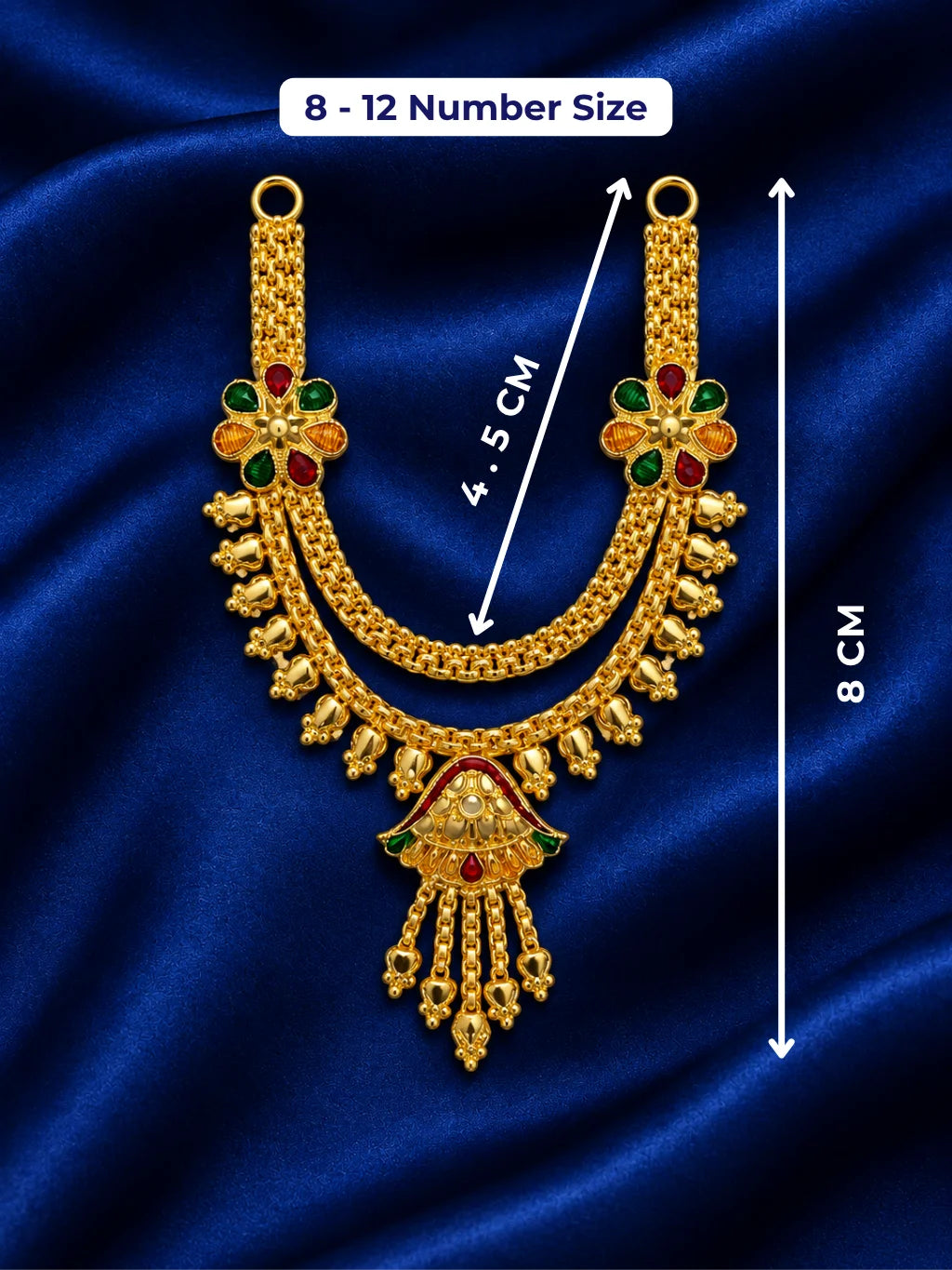 Kanak Jhumar Gold Plated Haar for Deity featuring elegant jhumar-inspired detailing and a rich golden finish. Ideal for Laddu Gopal and festive shringar.
