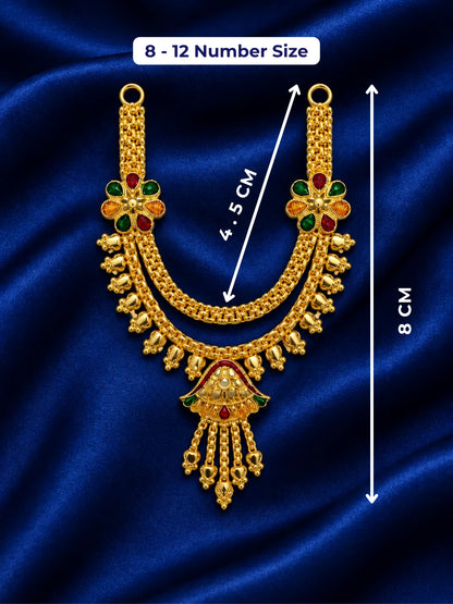 Kanak Jhumar Gold Plated Haar for Deity featuring elegant jhumar-inspired detailing and a rich golden finish. Ideal for Laddu Gopal and festive shringar.
