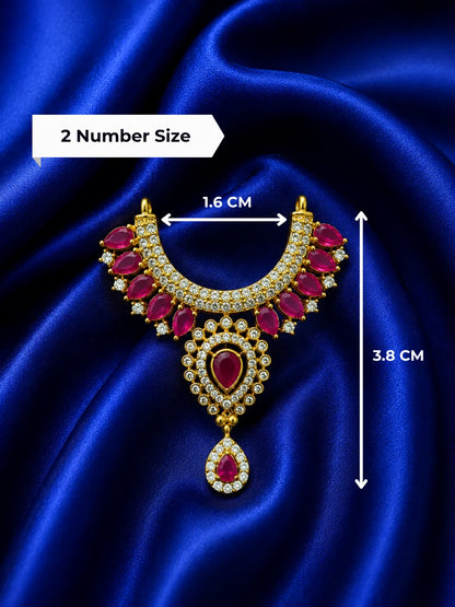 Premium gold plated Kanak Jyoti necklace with sparkling white American Diamond clusters for Laddu Gopal deity shringar