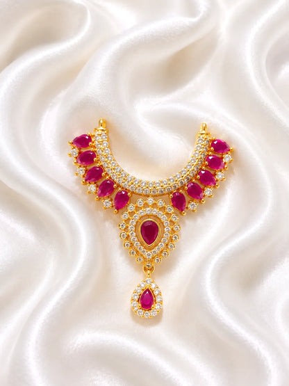 Premium gold plated Kanak Jyoti necklace with sparkling white American Diamond clusters for Laddu Gopal deity shringar