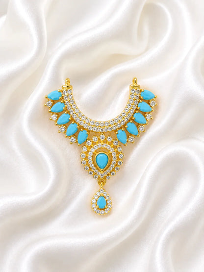Premium gold plated Kanak Jyoti necklace with sparkling white American Diamond clusters for Laddu Gopal deity shringar