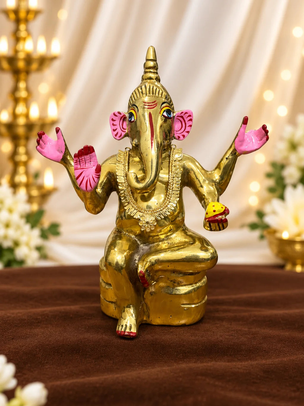Kanak Pallav Gold Plated Haar for Deity featuring graceful leaf-inspired detailing and a rich golden finish. Ideal for Laddu Gopal and festive divine shringar.
