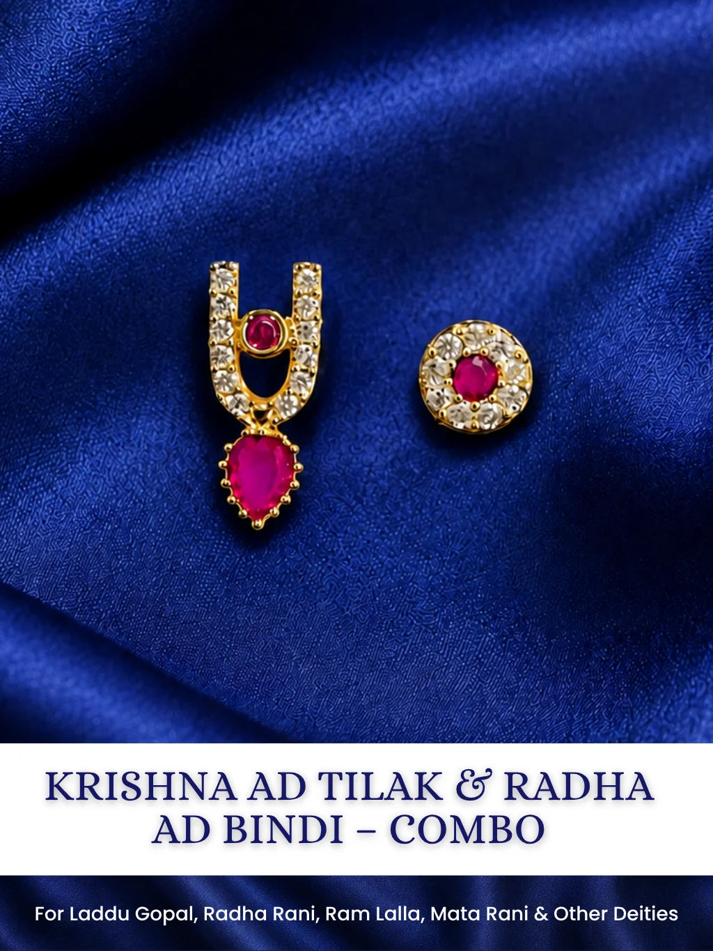 Krishna AD Tilak and Radha AD Bindi combo, designed to add an elegant sparkle to your beloved deities.