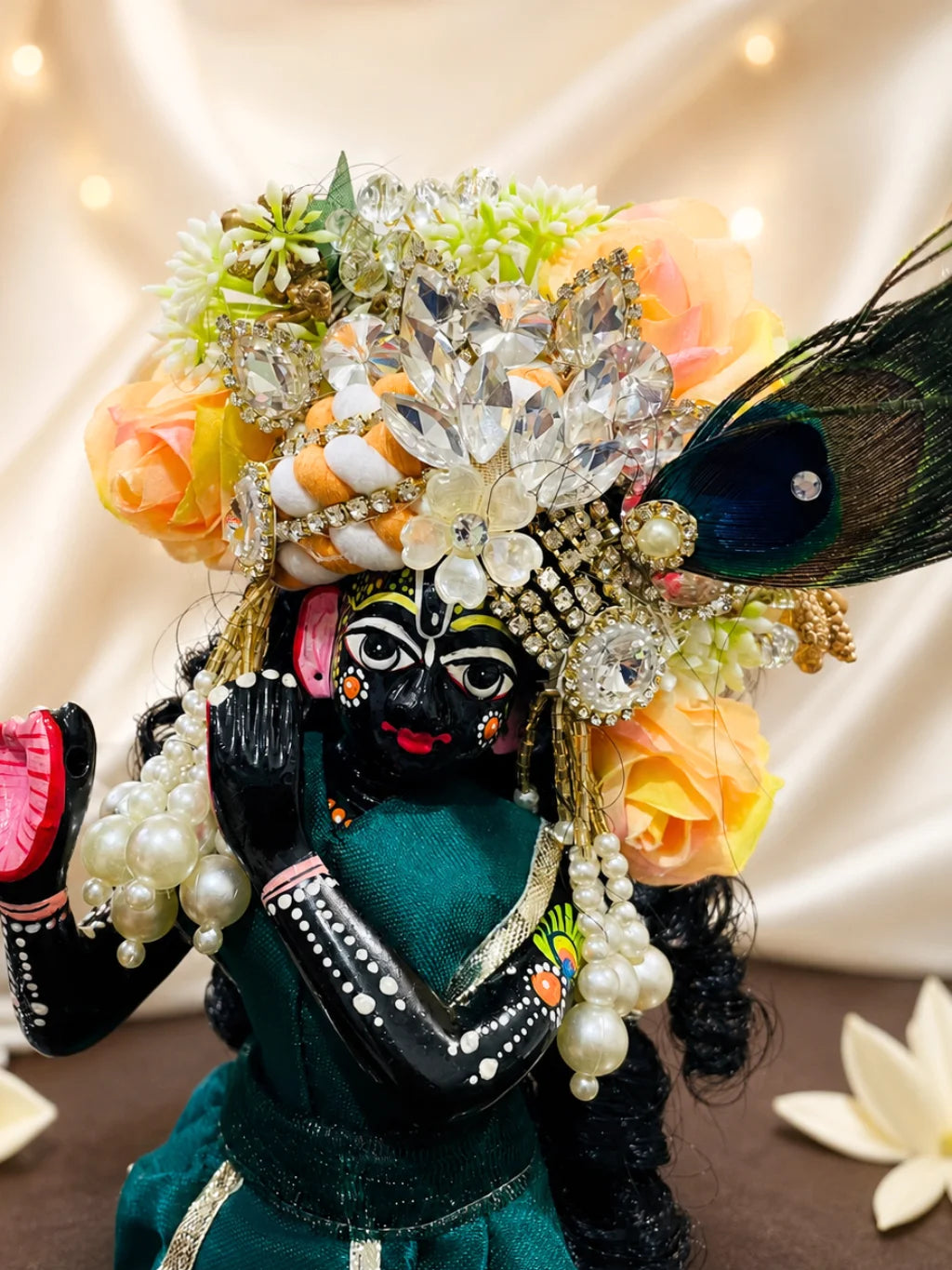 Kunj Manjari Mukut with Hair for Jugal Jodi designed for coordinated Radha Krishna shringar and festive darshan