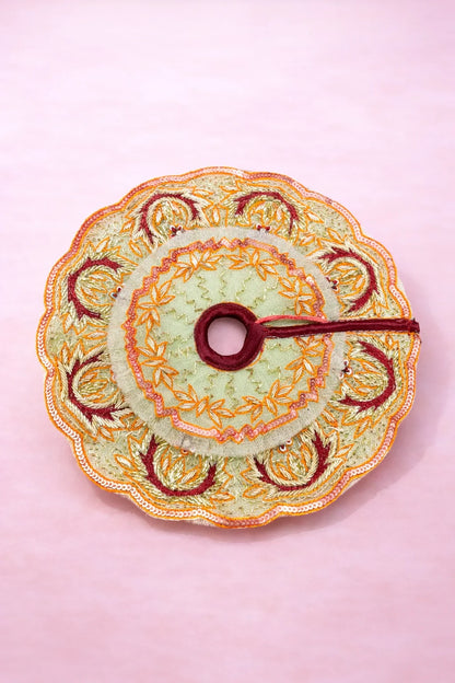 Laddu Gopal Dress – Green & Orange Embroidered Poshak Set