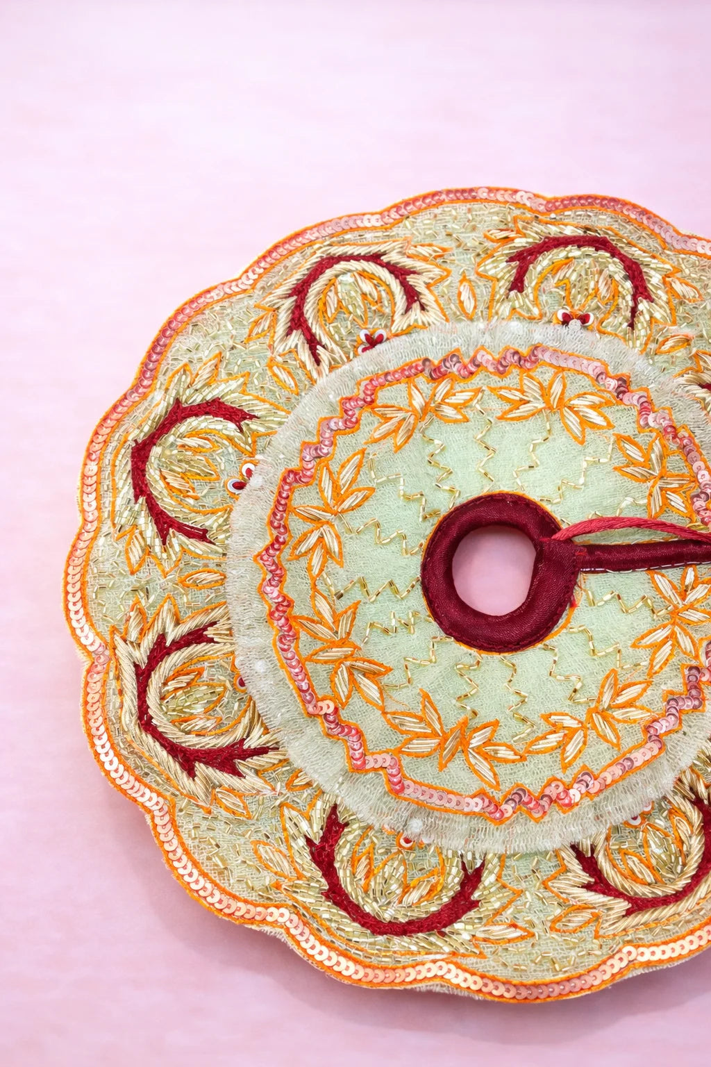 Laddu Gopal Dress – Green & Orange Embroidered Poshak Set