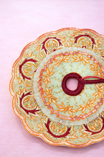 Laddu Gopal Dress – Green & Orange Embroidered Poshak Set