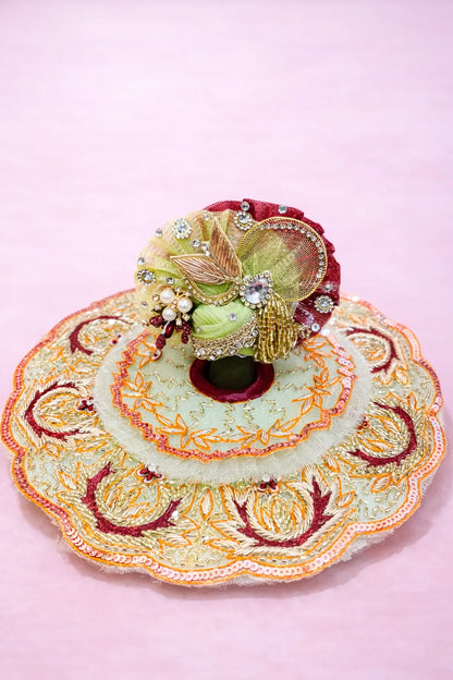 Laddu Gopal Dress – Green & Orange Embroidered Poshak Set