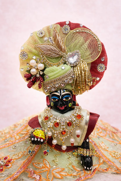 Laddu Gopal Dress – Green & Orange Embroidered Poshak Set