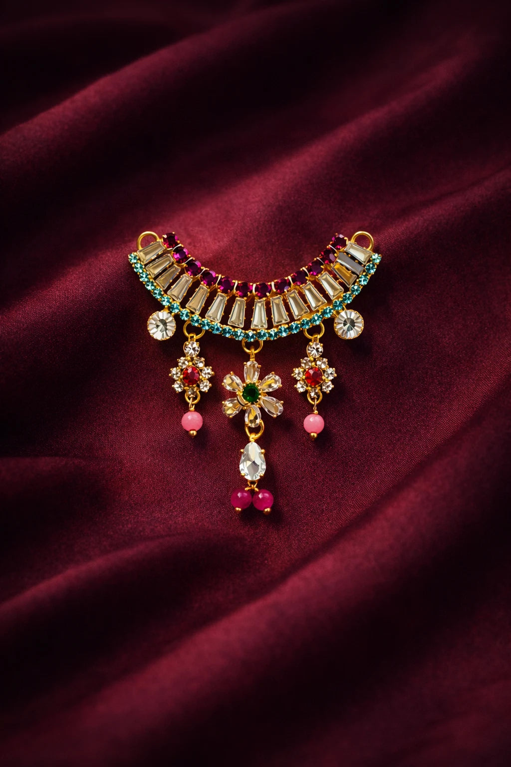 Laddu Gopal Jewellery – Handcrafted Multicolor Crystal Drop Mala