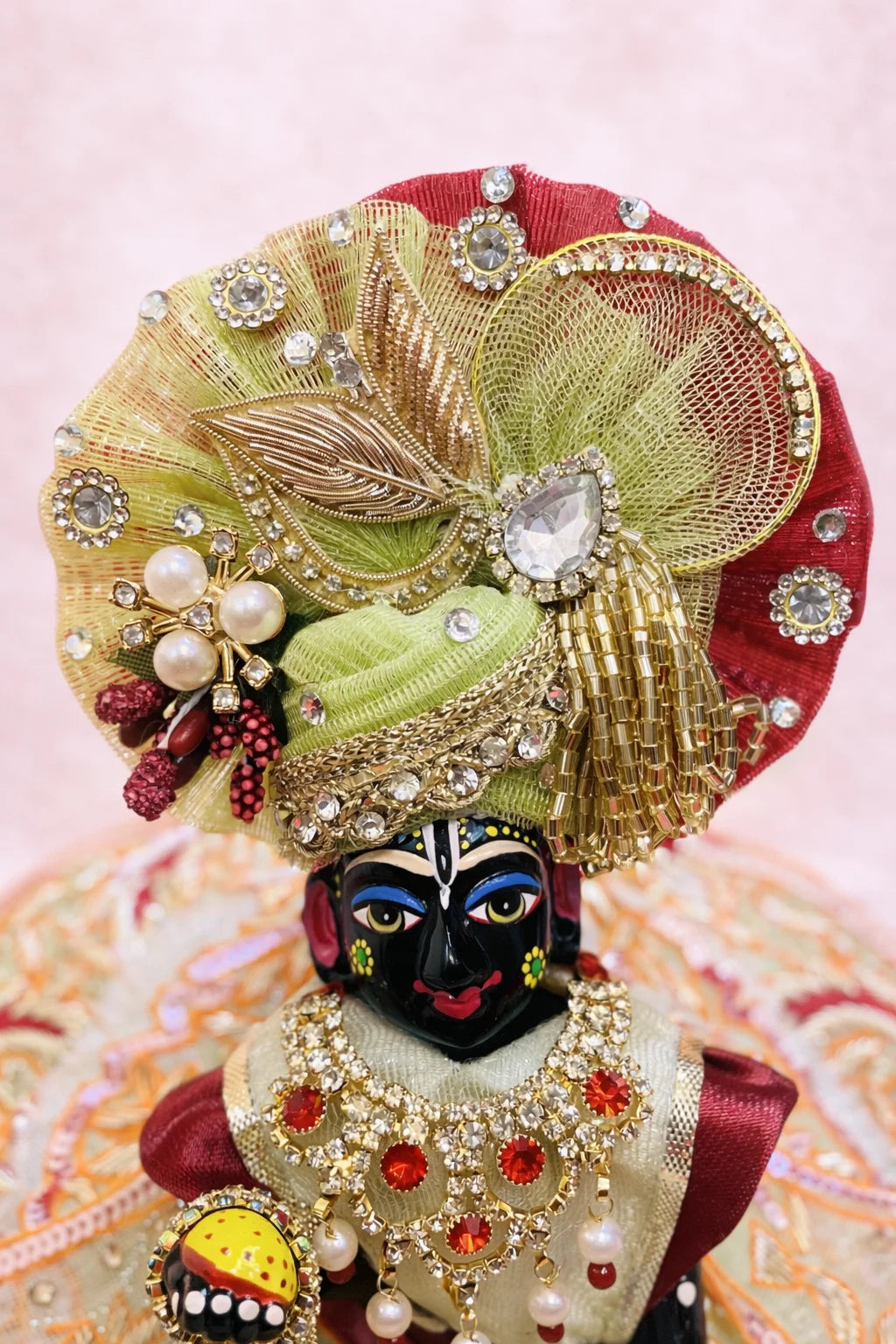 Laddu Gopal Dress – Green & Orange Embroidered Poshak Set