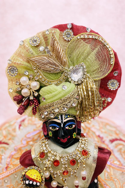 Laddu Gopal Dress – Green & Orange Embroidered Poshak Set