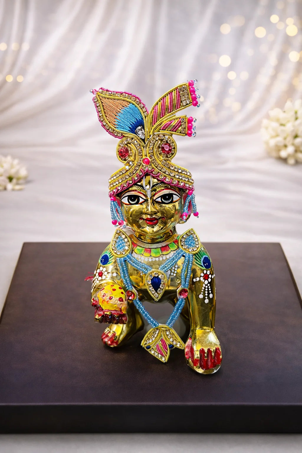 Laddu Gopal Pink & Blue Mukut and Mala (1)