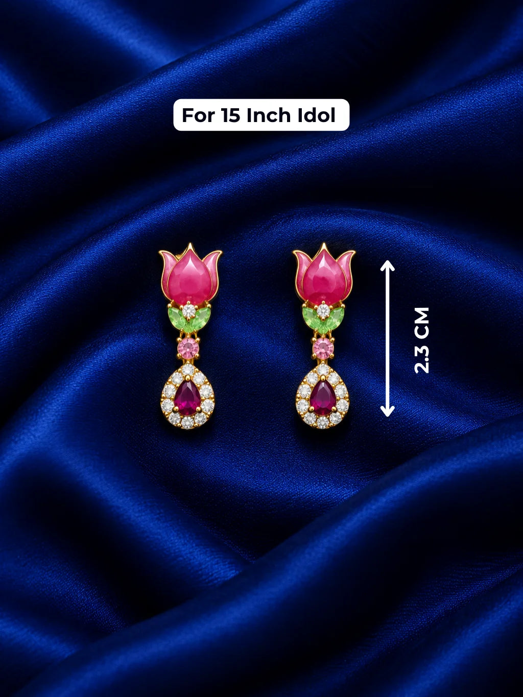 Lotus Majesty AD Jewellery Set for Deity with pink lotus motifs, sparkling AD stones and coordinated ornaments. Designed for 15-inch deity idols.