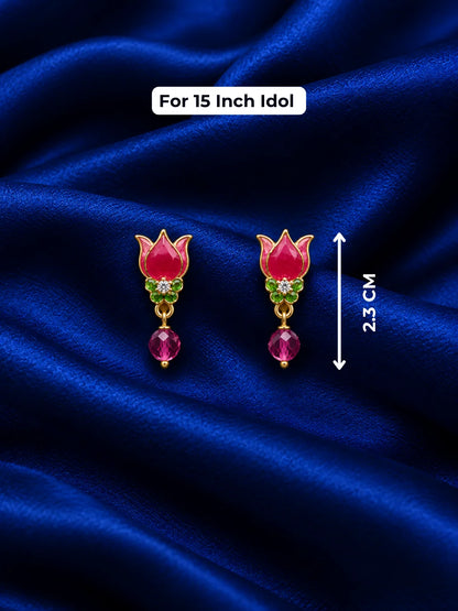 Lotus Rajsi AD Jewellery Set for Deity featuring vibrant lotus motifs, sparkling AD stones and elegant royal detailing for grand festive shringar.