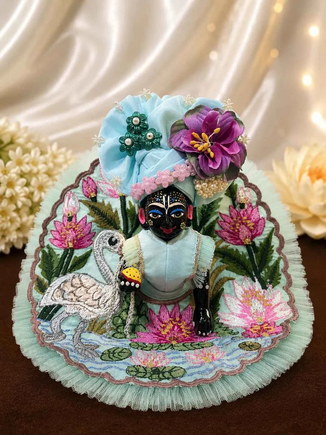 Lotus & Swan Embroidery Laddu Gopal Poshak