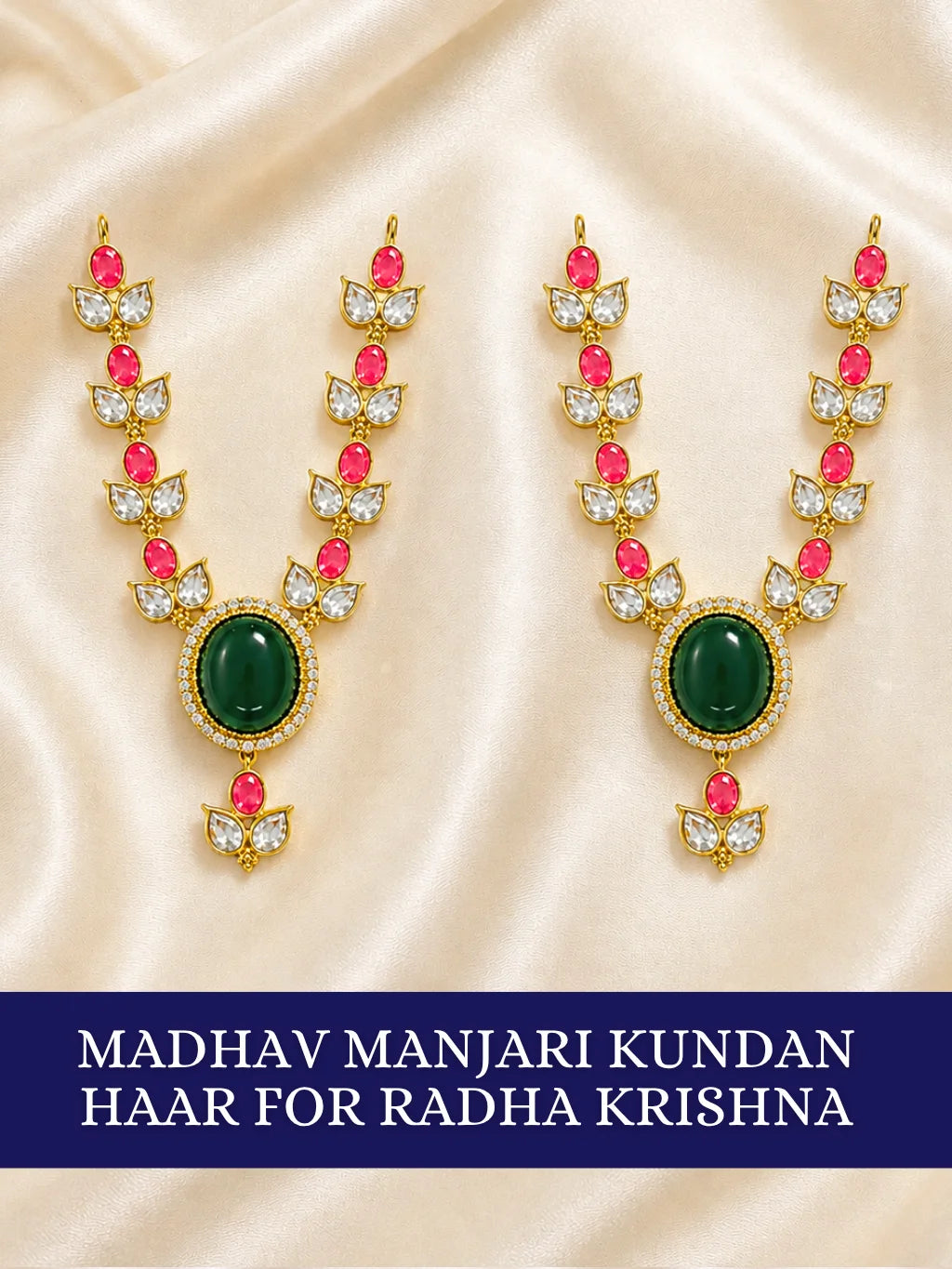 Madhav Manjari Kundan Haar for Radha Krishna with traditional Kundan detailing for coordinated Jugal Jodi shringar