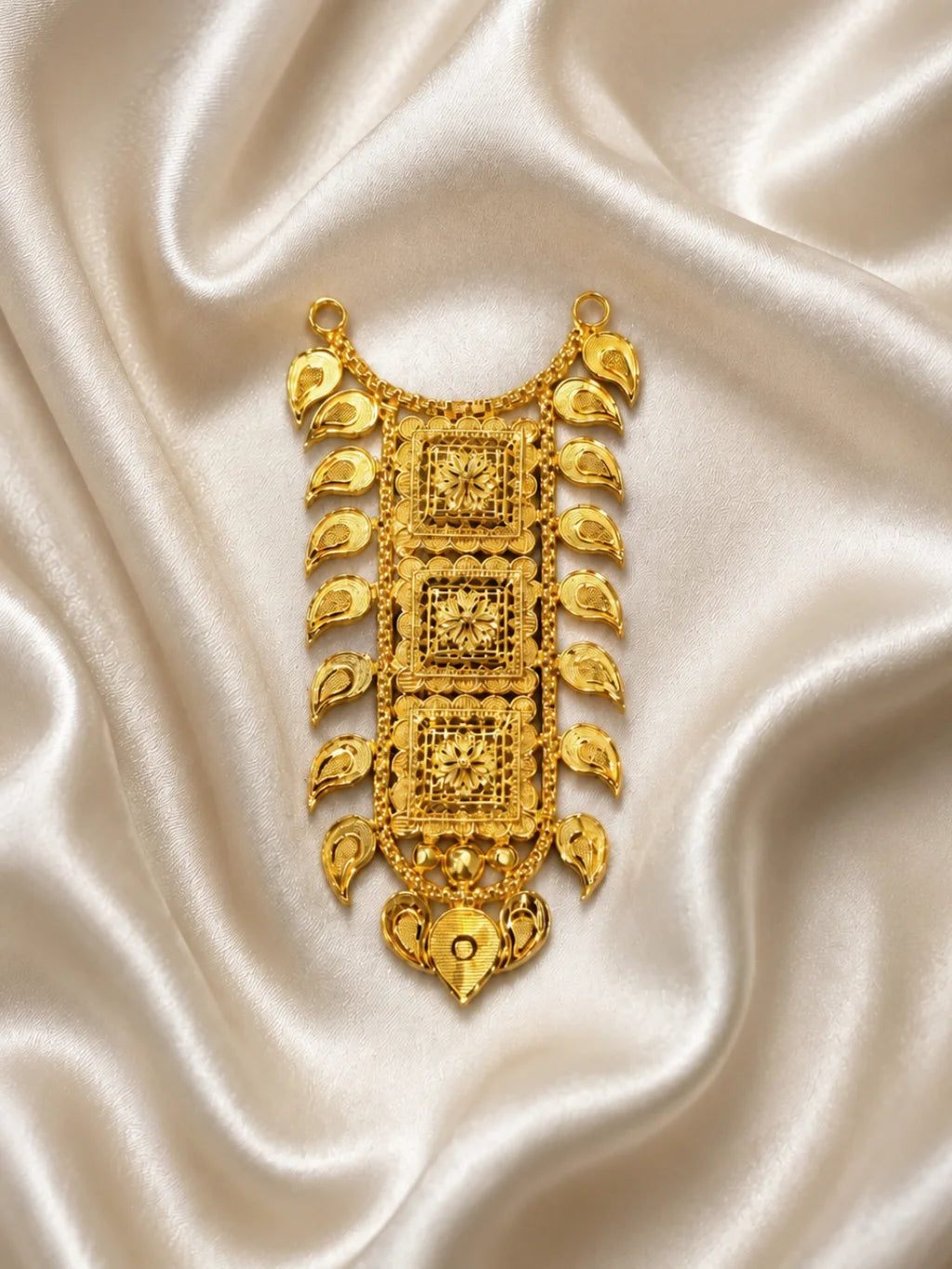 Madhuban Gold Plated Haar, featuring nature-inspired detailing and a radiant golden finish for beautiful divine shringar.