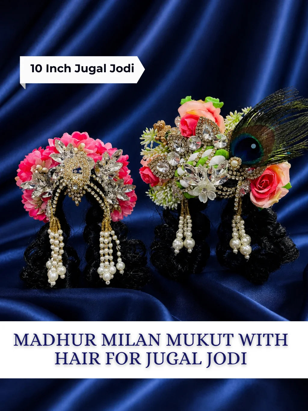 Madhur Milan Mukut with Hair for Jugal Jodi designed for coordinated Radha Krishnadivine couple shringar