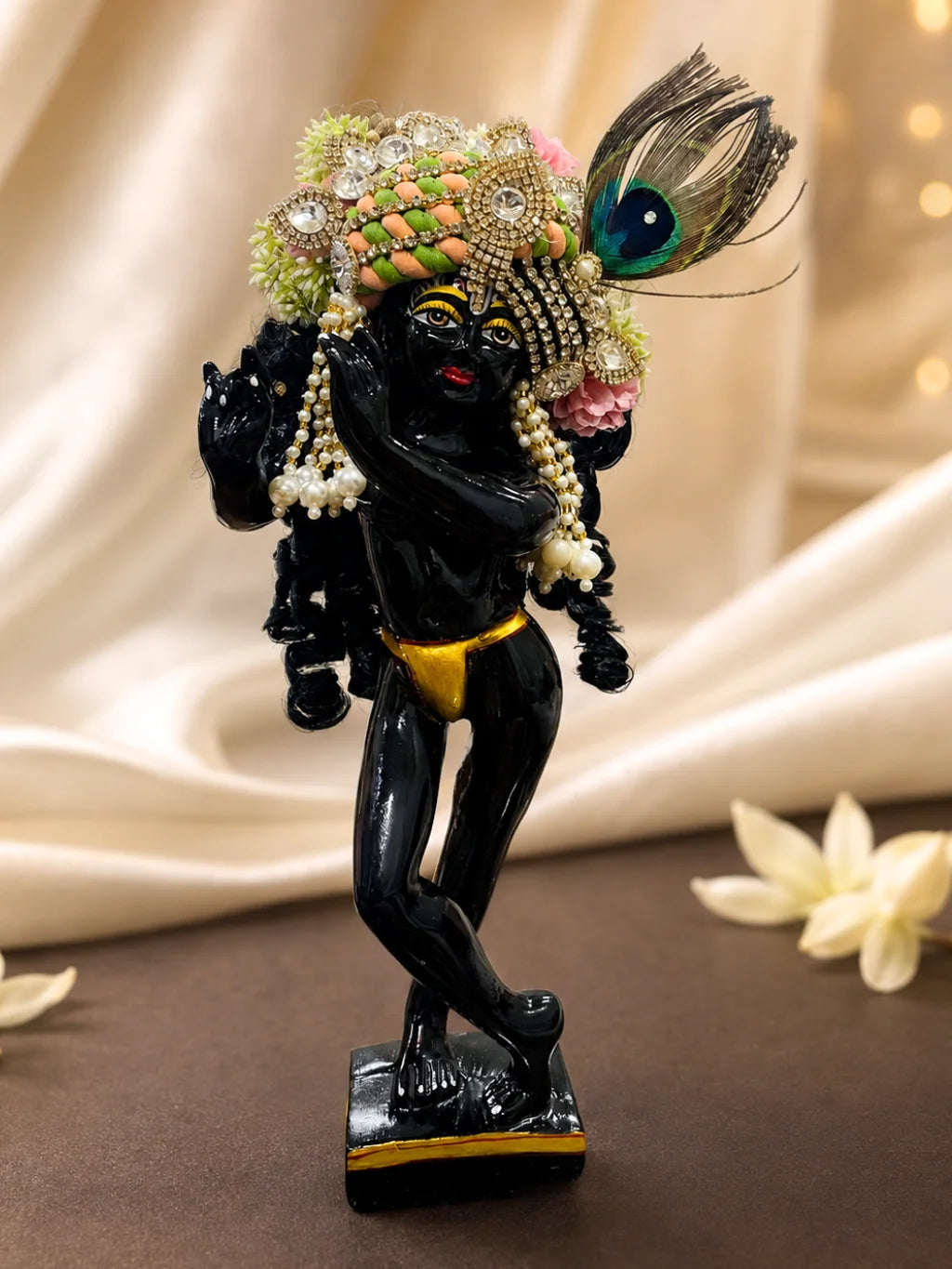 Madhur Ras Mukut with Hair for Krishna Gopal featuring a royal crown and ready-styled hair for complete deity shringar