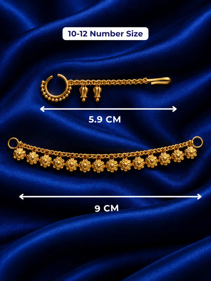 Madhuri Gold Plated Nath & Kamarband Set for Deity with graceful traditional styling. An elegant jewellery set for Radha Rani and festive shringar.