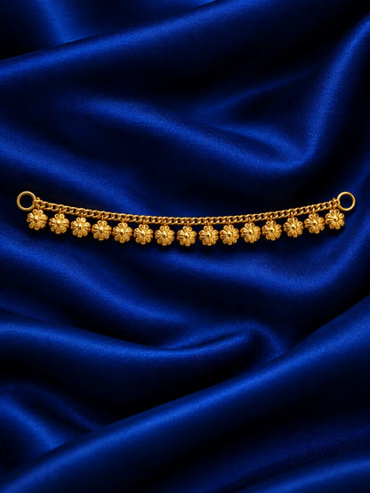 Madhuri Gold Plated Nath & Kamarband Set for Deity with graceful traditional styling. An elegant jewellery set for Radha Rani and festive shringar.