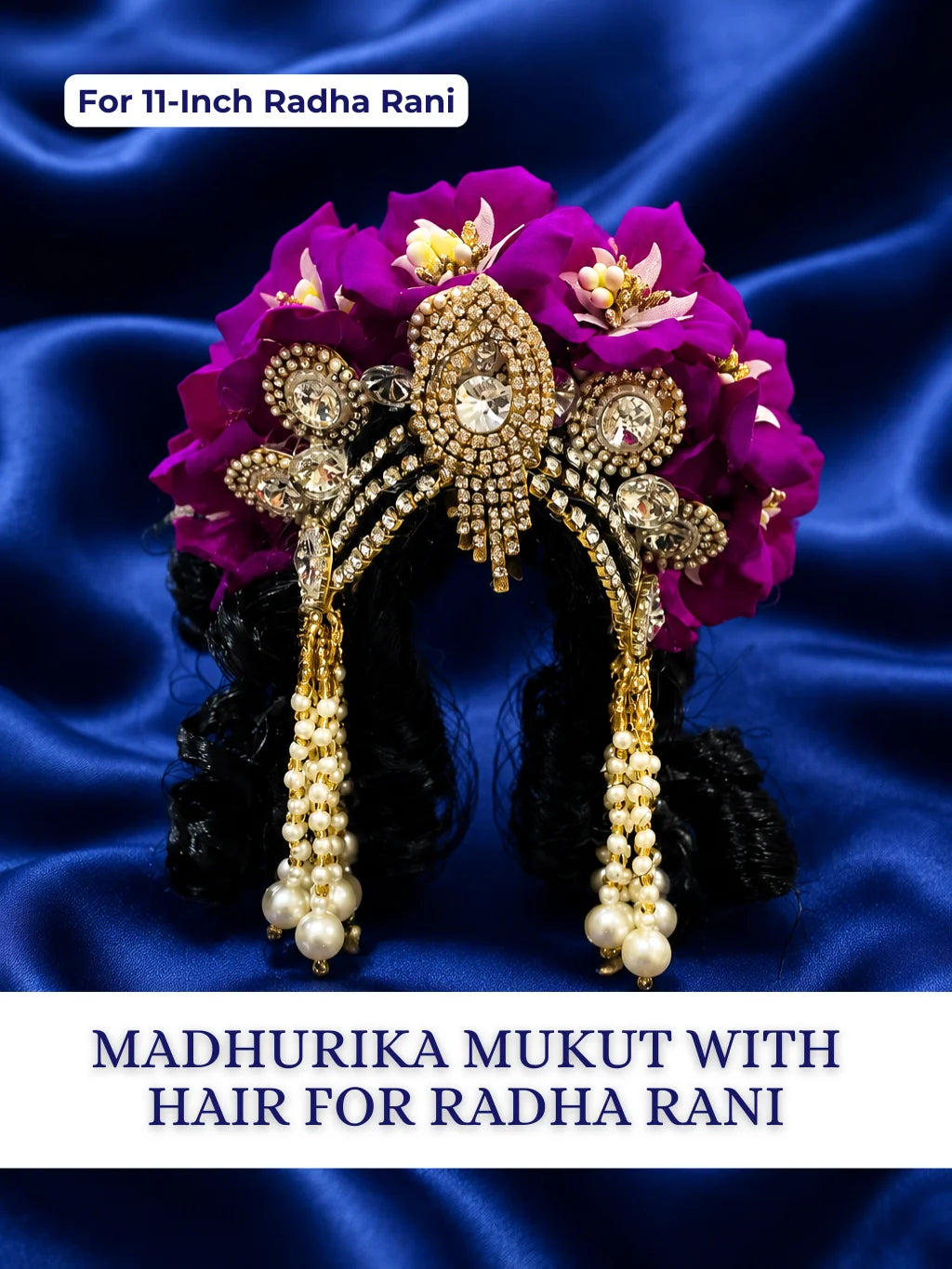 Madhurika Mukut with Hair for Radha Rani featuring an elegant crown and ready-styled hair for complete divine shringar