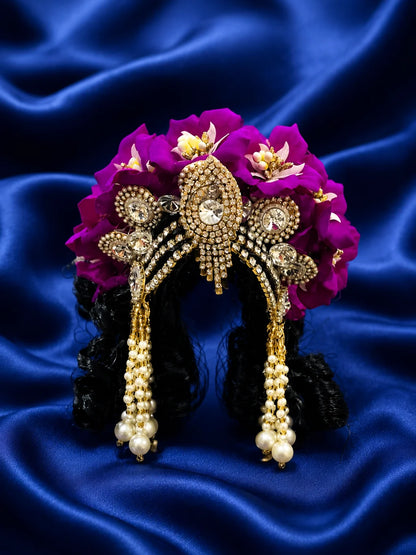 Madhurika Mukut with Hair for Radha Rani featuring an elegant crown and ready-styled hair for complete divine shringar