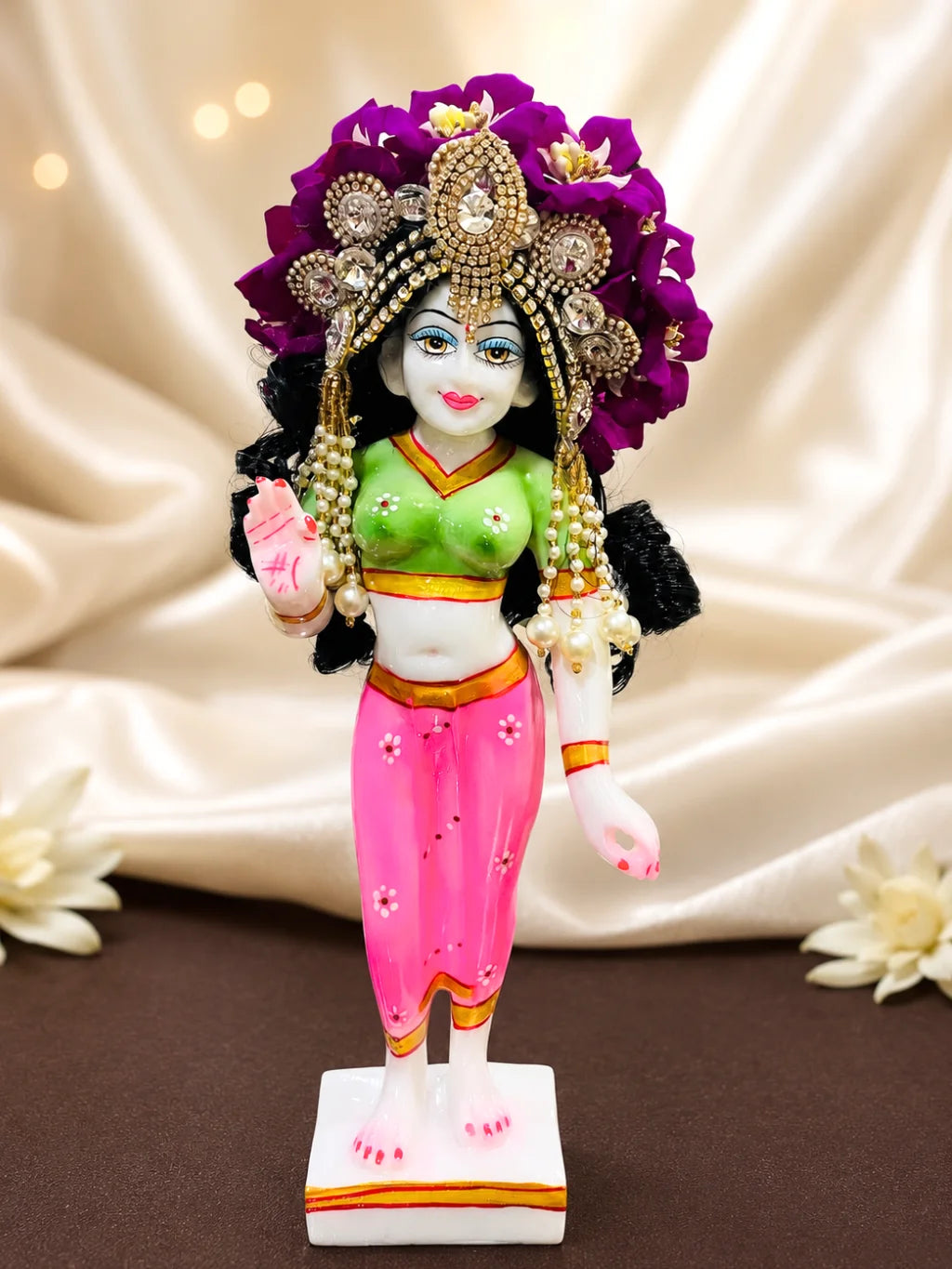 Madhurika Mukut with Hair for Radha Rani featuring an elegant crown and ready-styled hair for complete divine shringar