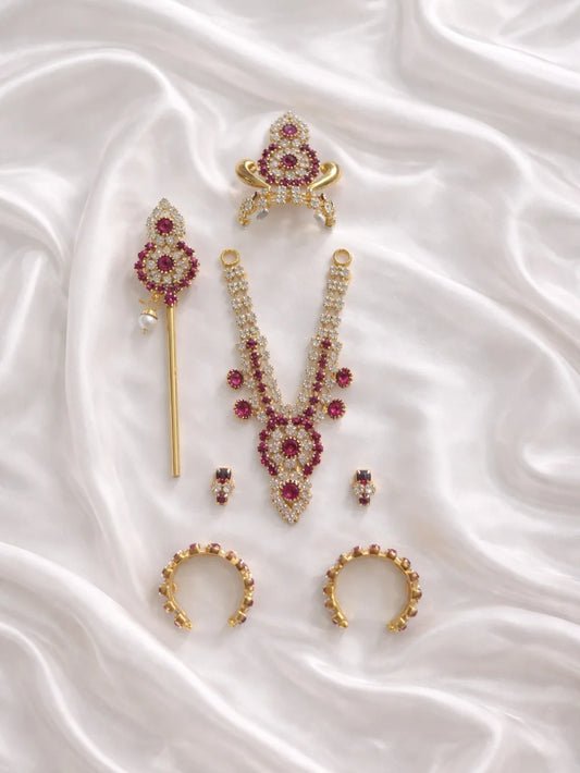 Magenta Mukut Mala Set for Laddu Gopal