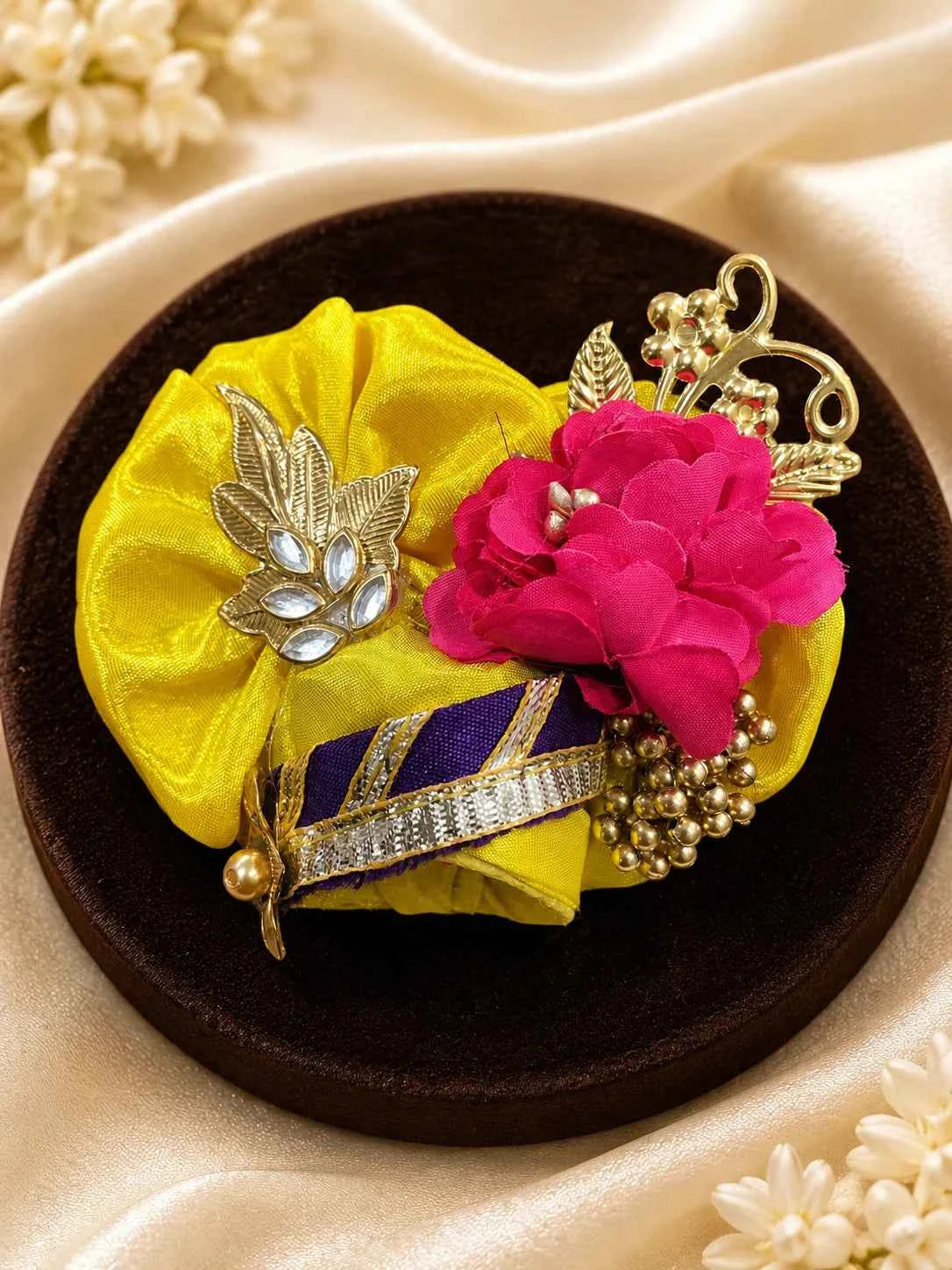 Magenta & Yellow Scalloped Zari Border Laddu Gopal Dress Set