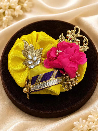 Magenta & Yellow Scalloped Zari Border Laddu Gopal Dress Set