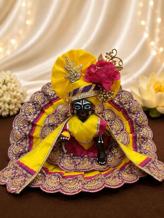 Magenta & Yellow Scalloped Zari Border Laddu Gopal Dress Set