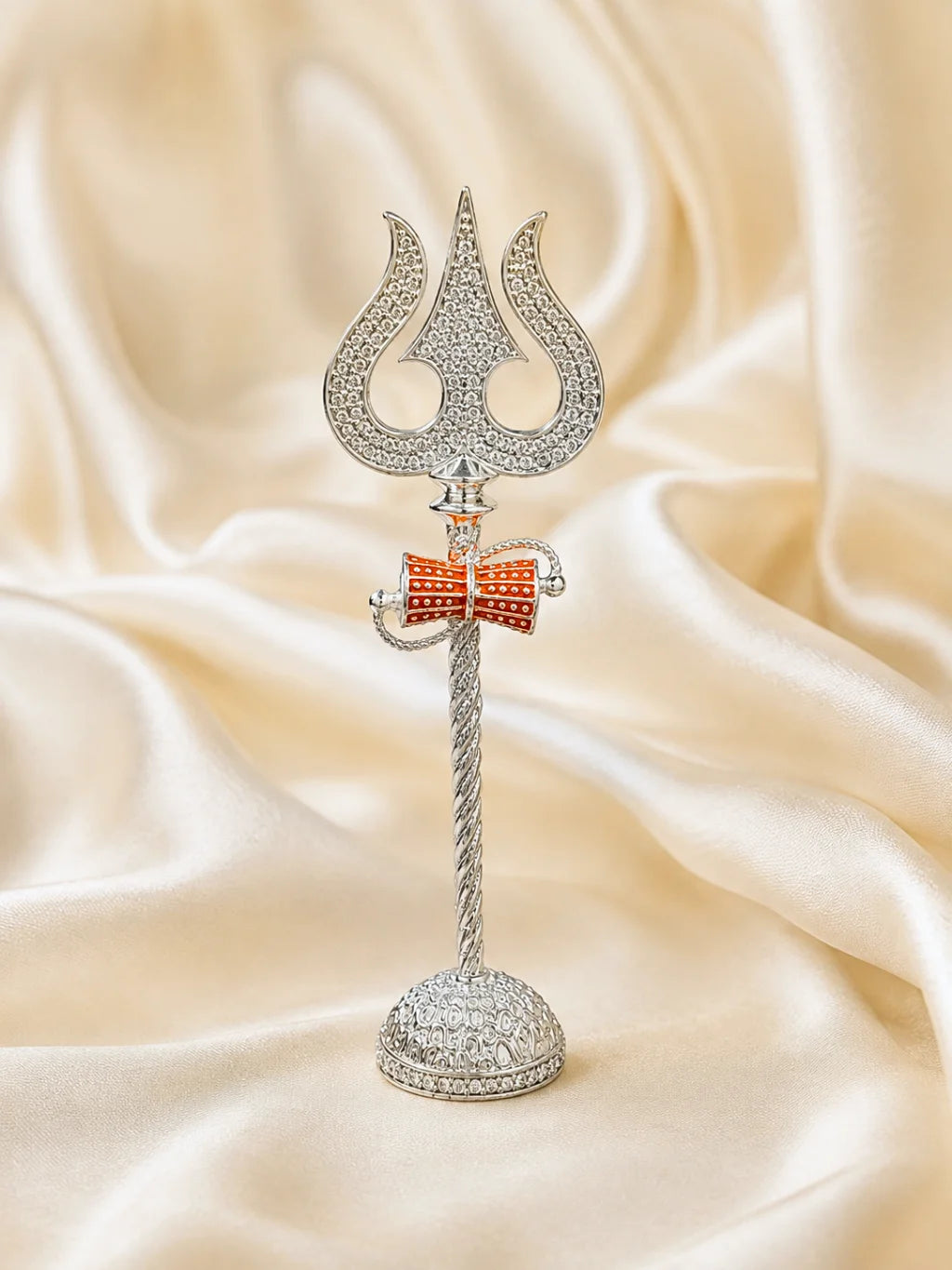 Mahadev AD Trishul with Damru for deity featuring sparkling stones and traditional Shiva-inspired detailing