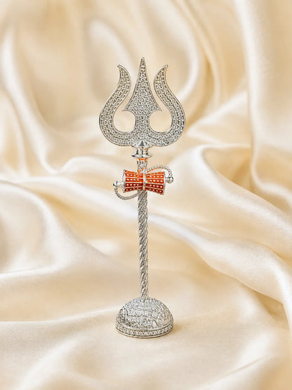 Mahadev AD Trishul with Damru for deity featuring sparkling stones and traditional Shiva-inspired detailing