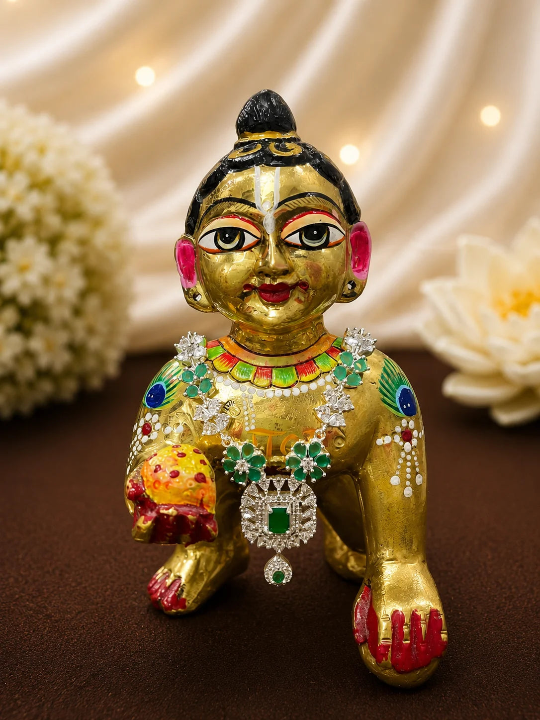 Majestic silver finish American Diamond stone necklace for Laddu Gopal deity shringar
