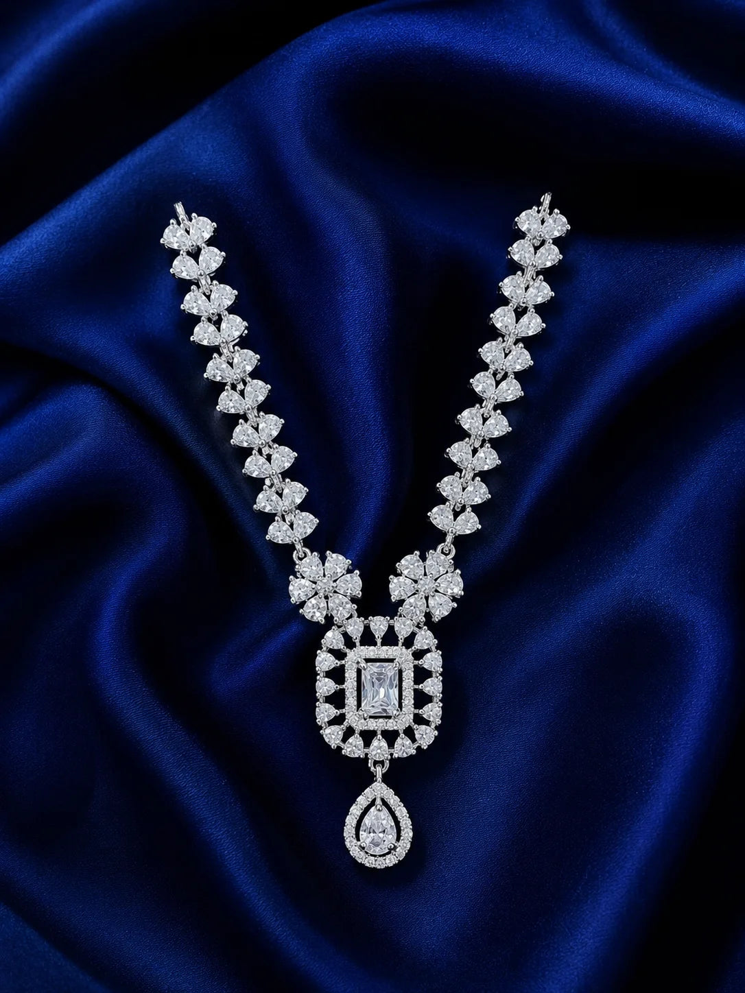 Majestic silver finish American Diamond stone necklace for Laddu Gopal deity shringar