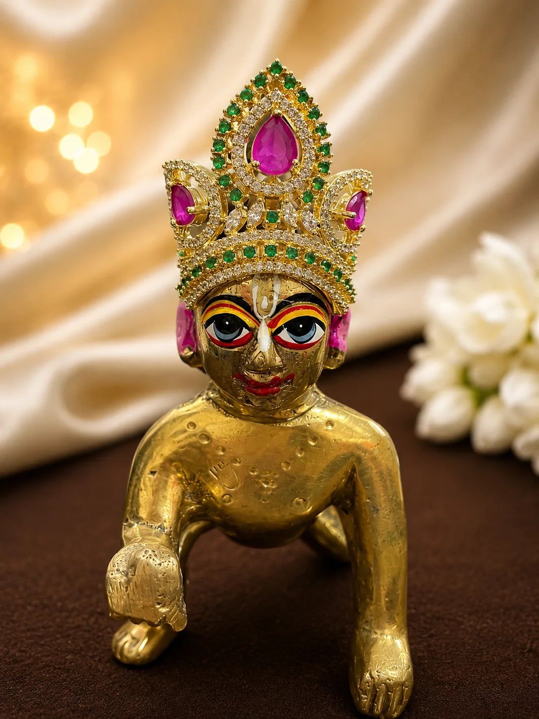 Manarani AD Mukut for Laddu Gopal with sparkling American diamond design