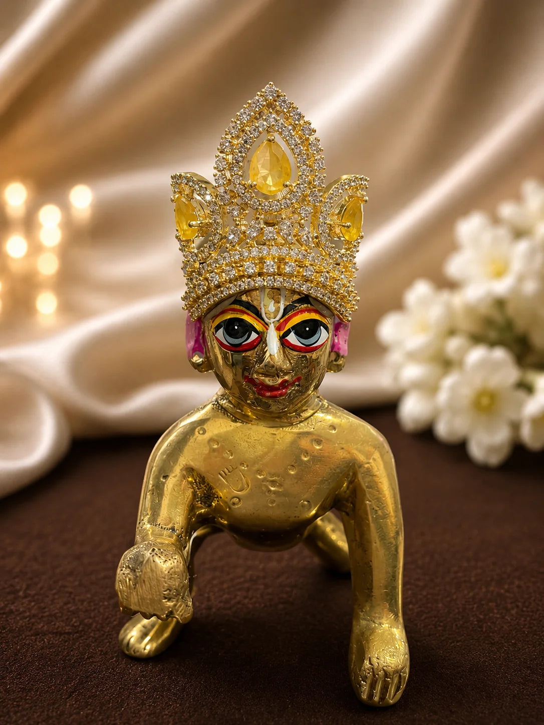 Manarani AD Mukut for Laddu Gopal with sparkling American diamond design