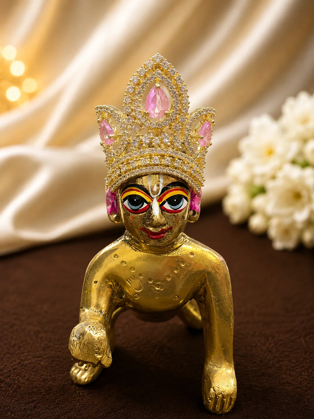 Manarani AD Mukut for Laddu Gopal with sparkling American diamond design